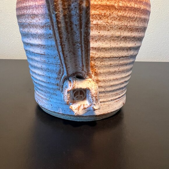 Handcrafted Hand Thrown Studio Clay Pottery Rounded & Ribbed Water Pitcher - Picture 10 of 16